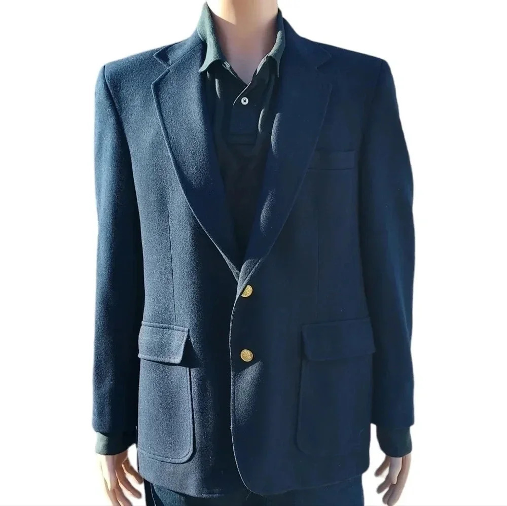 Haggar Mens 100% Pure Wool Mens Suit Jacket Gold Buttons Size 42 in Blue - Picture 4 of 12